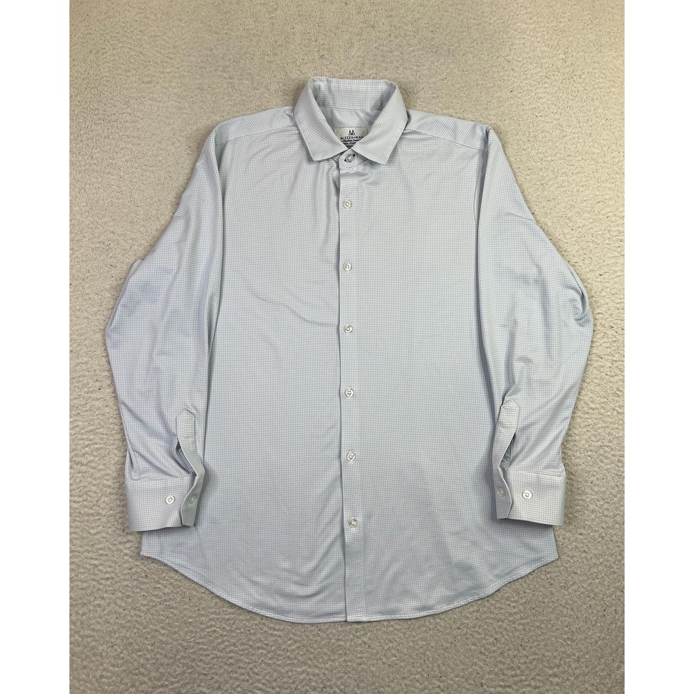 Mizzen+Main Dress Shirt Mens Medium Blue Check Standard‎ Fit Made USA Stretch LS